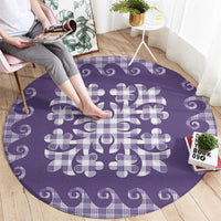 Purple Ulu Palaka Quilt Pattern Round Carpet Hawaii Culture Breadfruit LT9 - Polynesian Pride