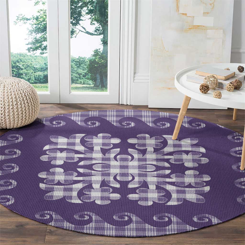 Purple Ulu Palaka Quilt Pattern Round Carpet Hawaii Culture Breadfruit LT9 - Polynesian Pride