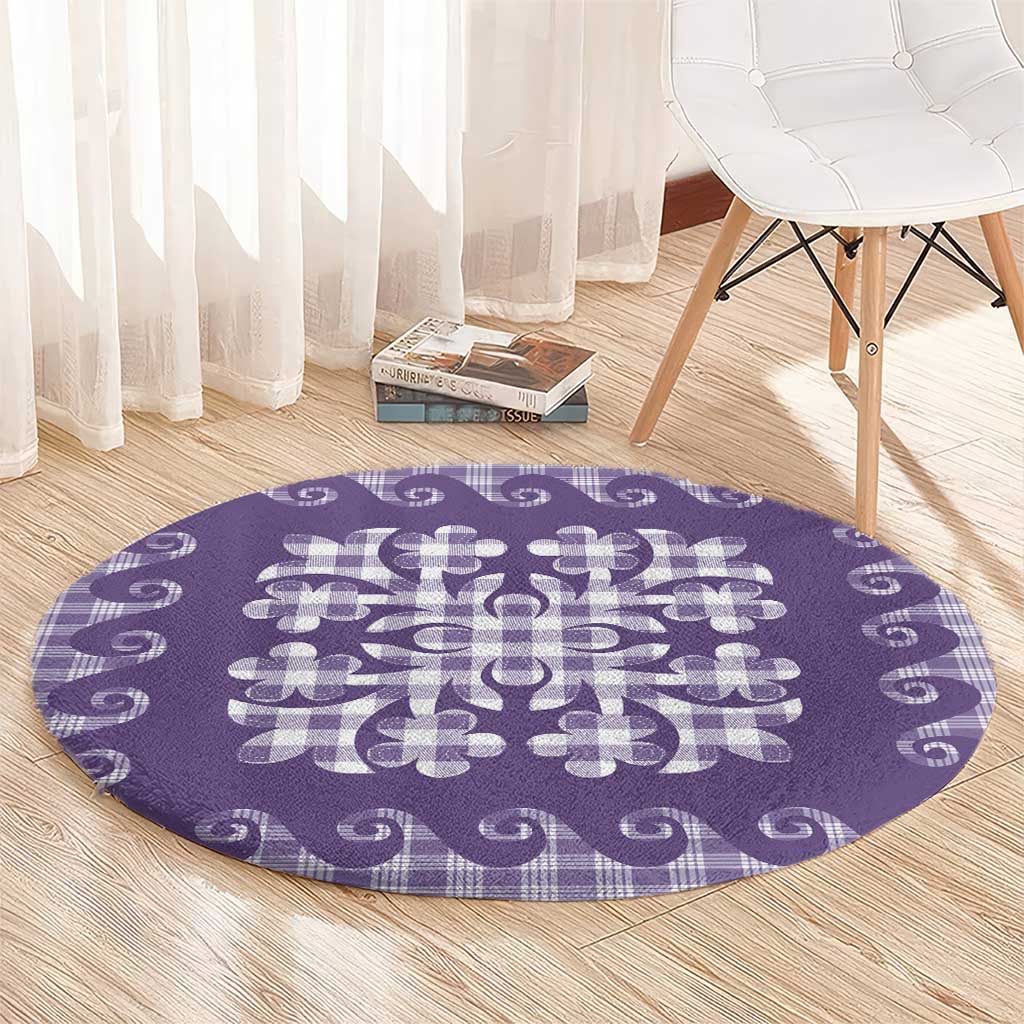 Purple Ulu Palaka Quilt Pattern Round Carpet Hawaii Culture Breadfruit LT9 - Polynesian Pride
