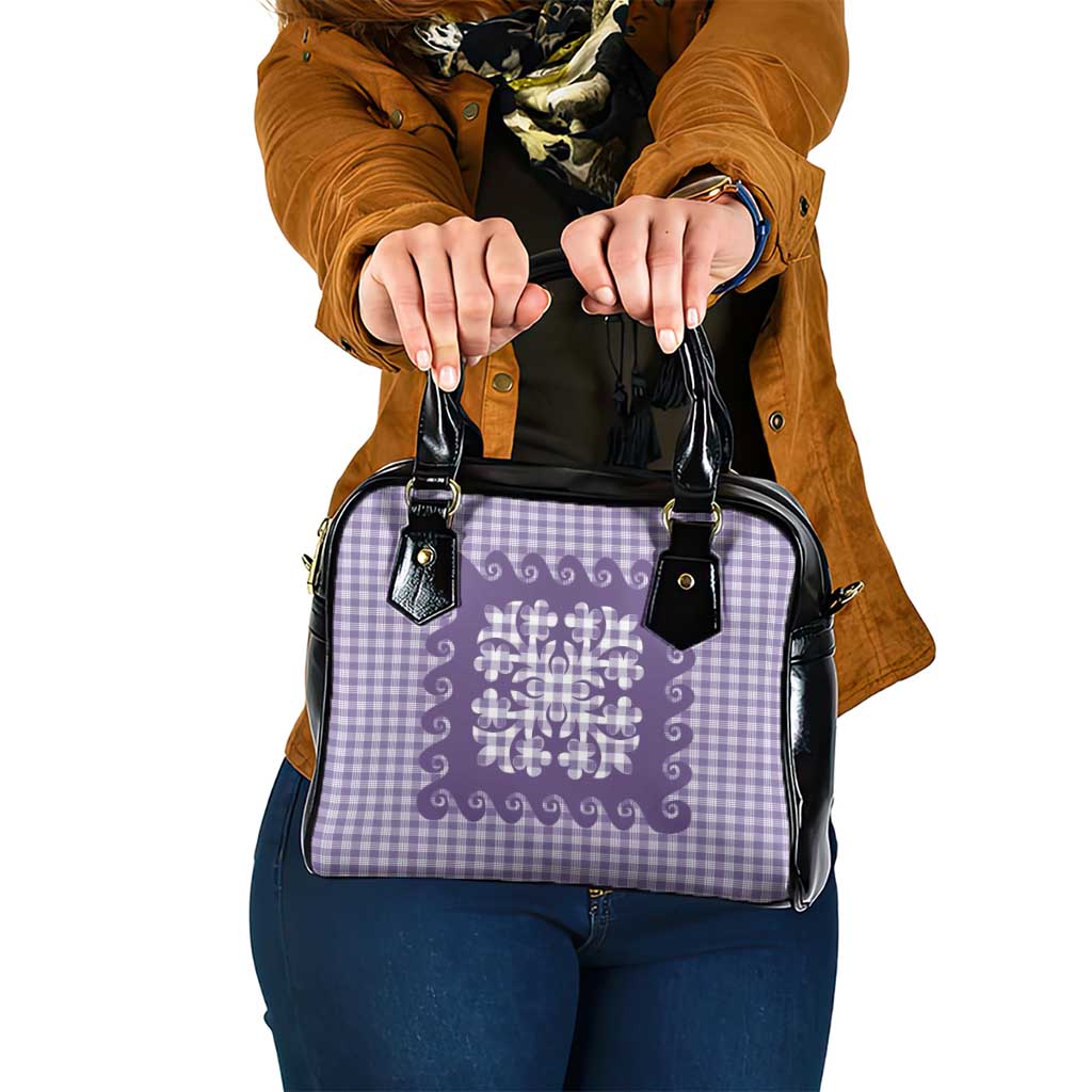 Purple Ulu Palaka Quilt Pattern Shoulder Handbag Hawaii Culture Breadfruit LT9 One Size Purple - Polynesian Pride