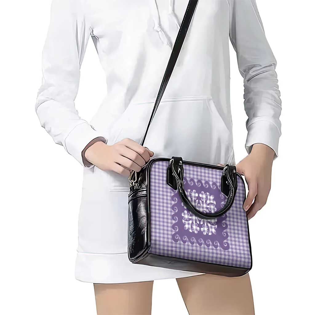 Purple Ulu Palaka Quilt Pattern Shoulder Handbag Hawaii Culture Breadfruit LT9 - Polynesian Pride