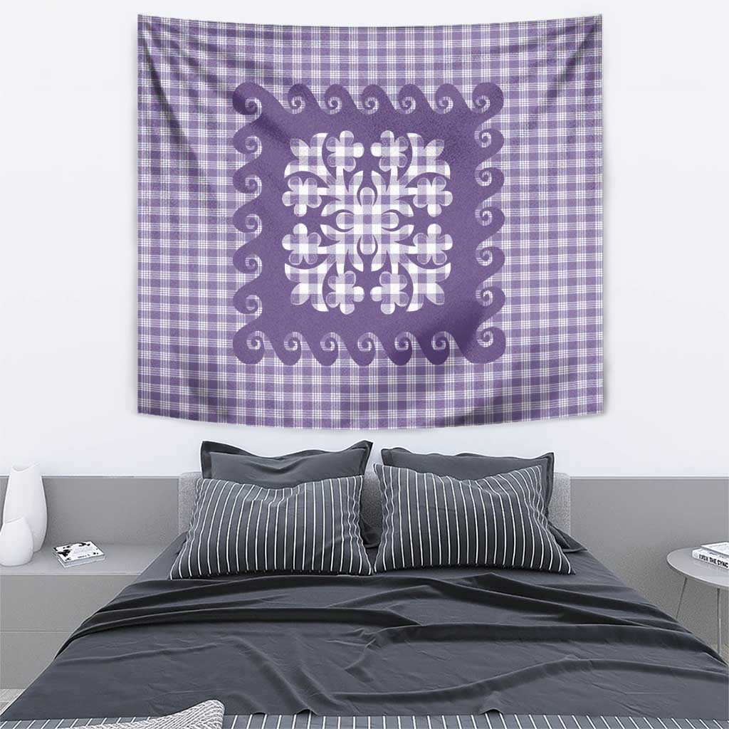 Purple Ulu Palaka Quilt Pattern Tapestry Hawaii Culture Breadfruit LT9 - Polynesian Pride