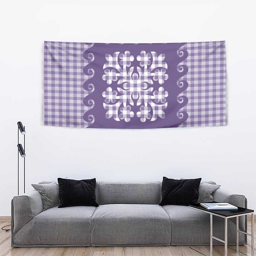 Purple Ulu Palaka Quilt Pattern Tapestry Hawaii Culture Breadfruit LT9 - Polynesian Pride