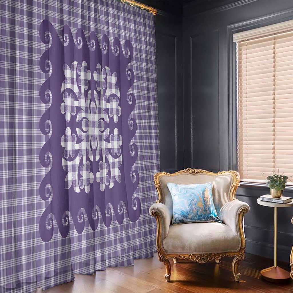 Purple Ulu Palaka Quilt Pattern Window Curtain Hawaii Culture Breadfruit LT9 - Polynesian Pride