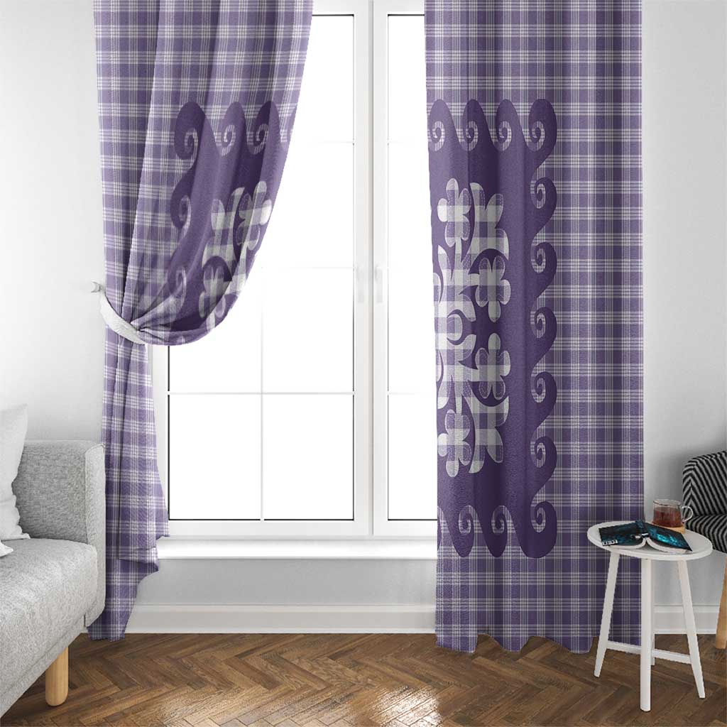 Purple Ulu Palaka Quilt Pattern Window Curtain Hawaii Culture Breadfruit LT9 - Polynesian Pride