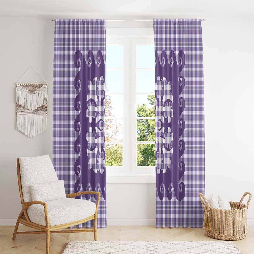 Purple Ulu Palaka Quilt Pattern Window Curtain Hawaii Culture Breadfruit LT9 - Polynesian Pride