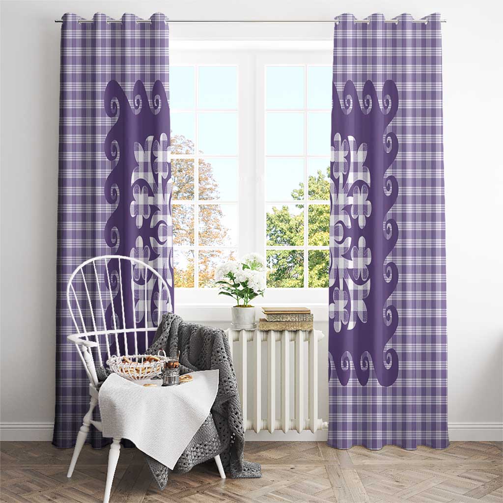 Purple Ulu Palaka Quilt Pattern Window Curtain Hawaii Culture Breadfruit LT9 - Polynesian Pride