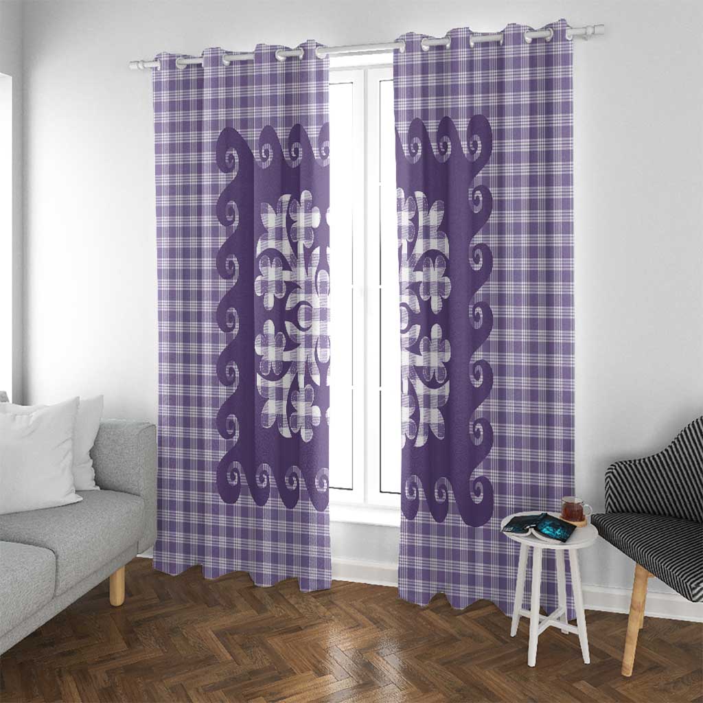 Purple Ulu Palaka Quilt Pattern Window Curtain Hawaii Culture Breadfruit LT9 With Grommets Purple - Polynesian Pride