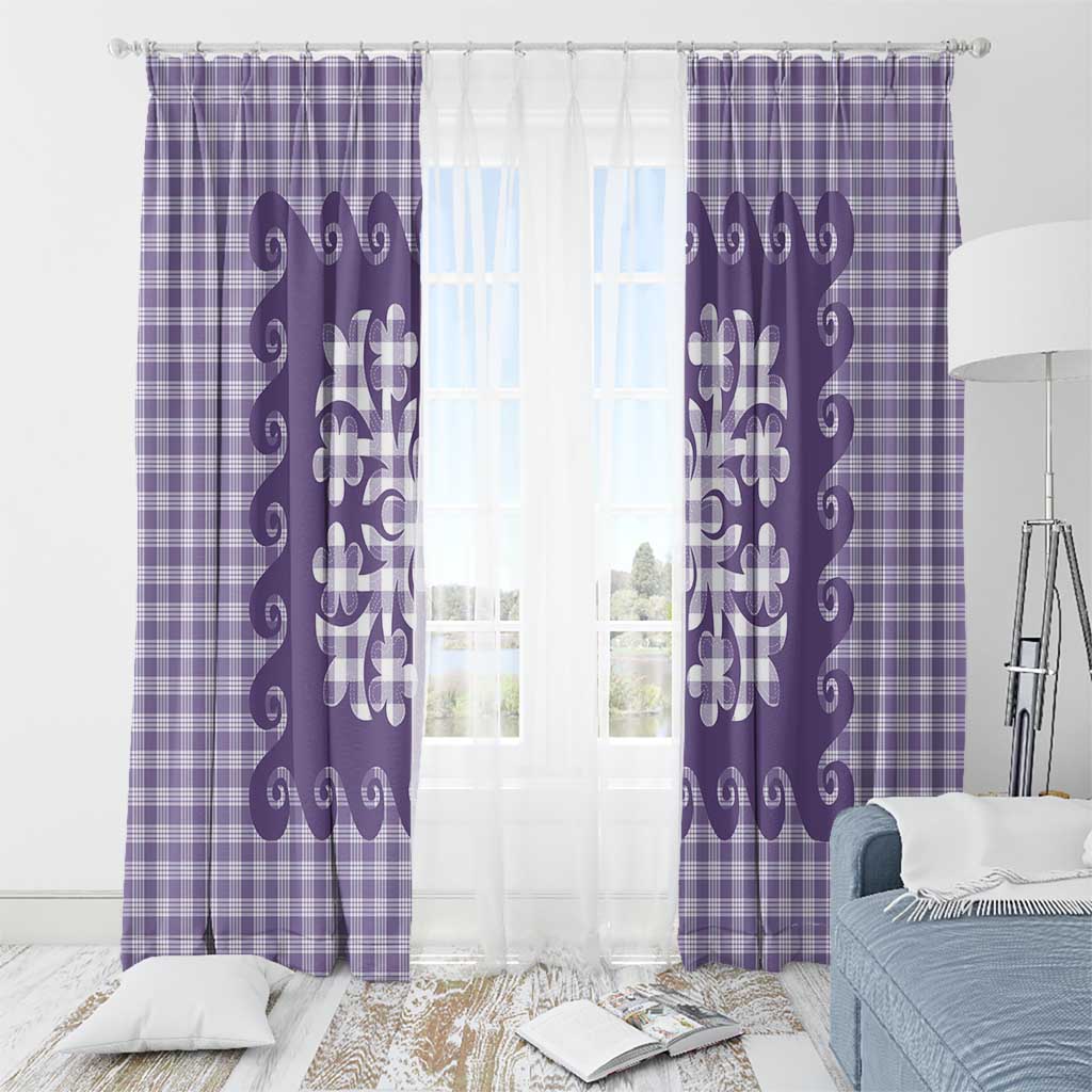 Purple Ulu Palaka Quilt Pattern Window Curtain Hawaii Culture Breadfruit LT9 - Polynesian Pride