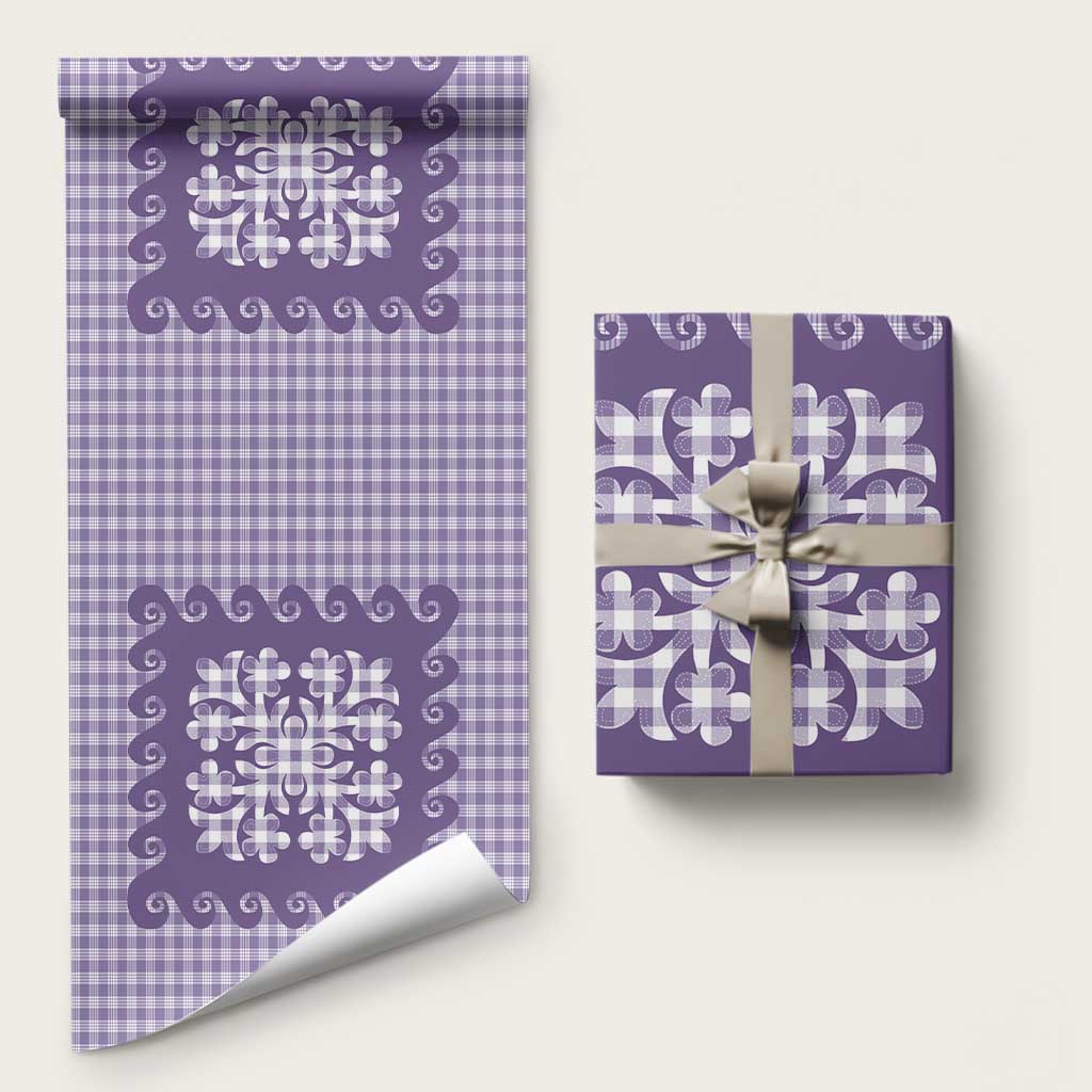 Purple Ulu Palaka Quilt Pattern Wrapping Paper Hawaii Culture Breadfruit LT9 58" × 23" Purple - Polynesian Pride