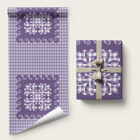 Purple Ulu Palaka Quilt Pattern Wrapping Paper Hawaii Culture Breadfruit LT9 58" × 23" Purple - Polynesian Pride
