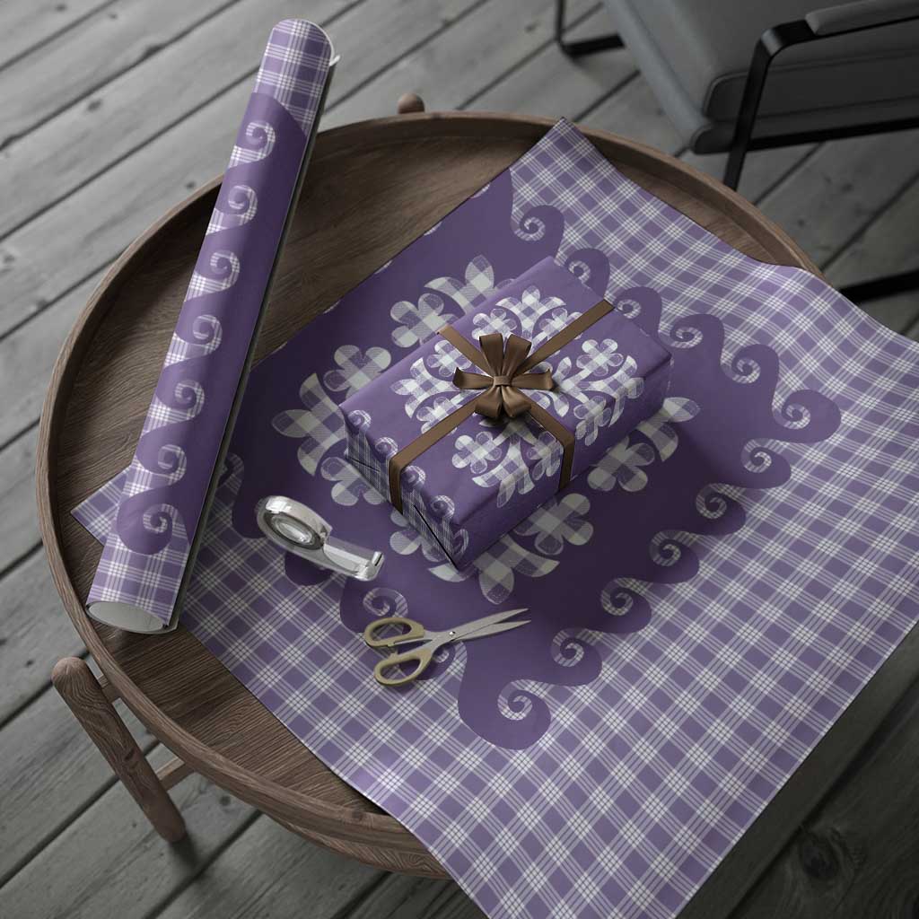 Purple Ulu Palaka Quilt Pattern Wrapping Paper Hawaii Culture Breadfruit LT9 - Polynesian Pride