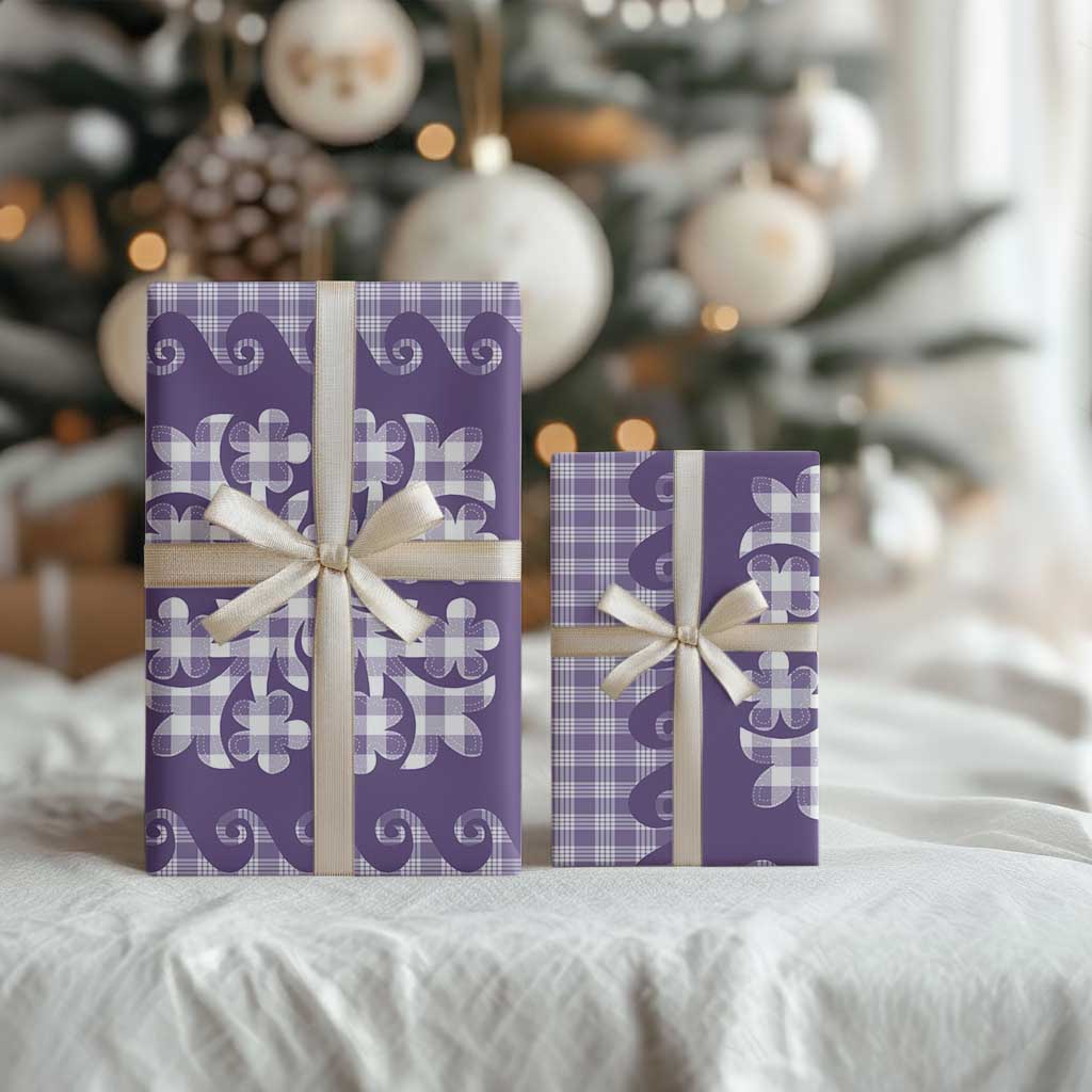 Purple Ulu Palaka Quilt Pattern Wrapping Paper Hawaii Culture Breadfruit LT9 - Polynesian Pride