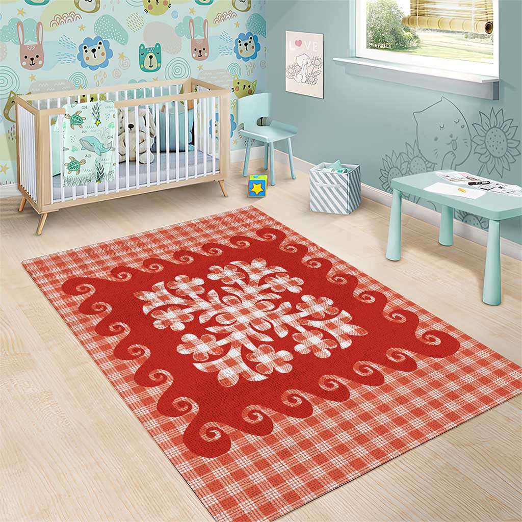 Red Ulu Palaka Quilt Pattern Area Rug Hawaii Culture Breadfruit LT9 - Polynesian Pride