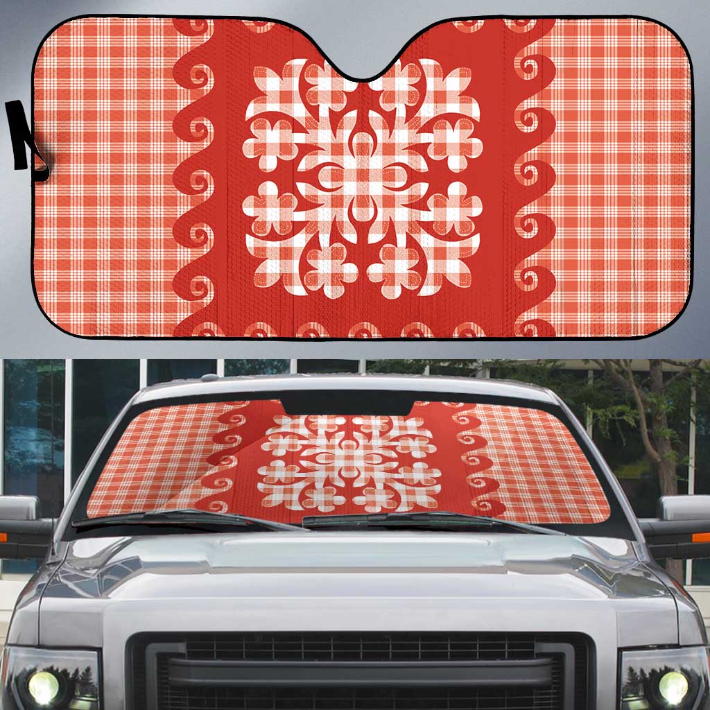 Red Ulu Palaka Quilt Pattern Auto Sun Shade Hawaii Culture Breadfruit LT9 Red - Polynesian Pride