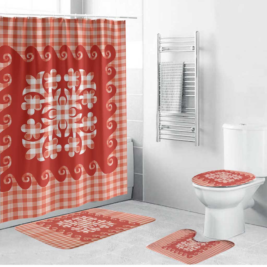 Red Ulu Palaka Quilt Pattern Bathroom Set Hawaii Culture Breadfruit LT9 Bathroom Set (4 pcs) Red - Polynesian Pride