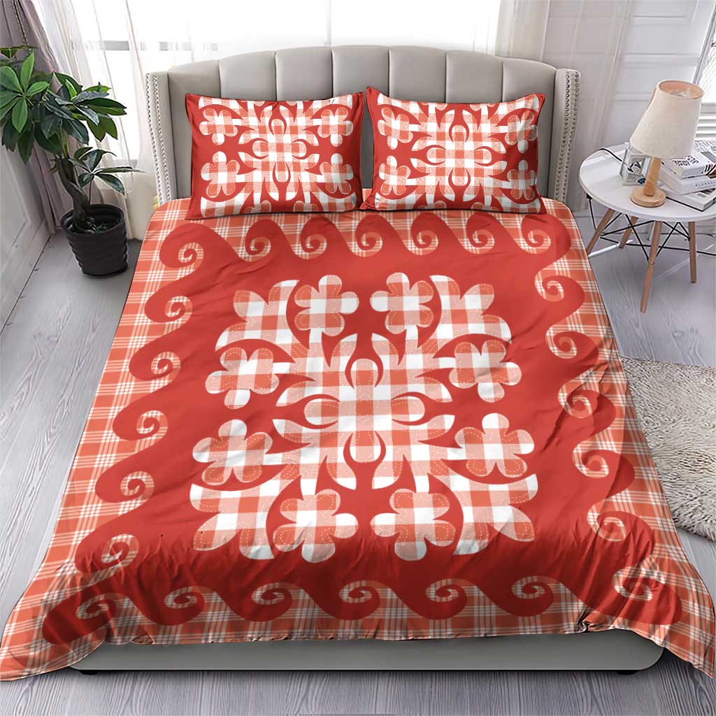 Red Ulu Palaka Quilt Pattern Bedding Set Hawaii Culture Breadfruit LT9 - Polynesian Pride