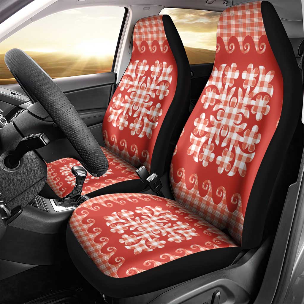 Red Ulu Palaka Quilt Pattern Car Seat Cover Hawaii Culture Breadfruit LT9 - Polynesian Pride