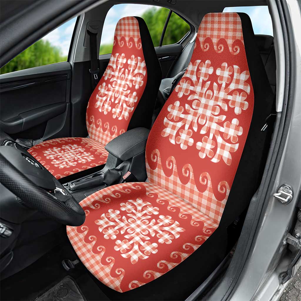 Red Ulu Palaka Quilt Pattern Car Seat Cover Hawaii Culture Breadfruit LT9 - Polynesian Pride