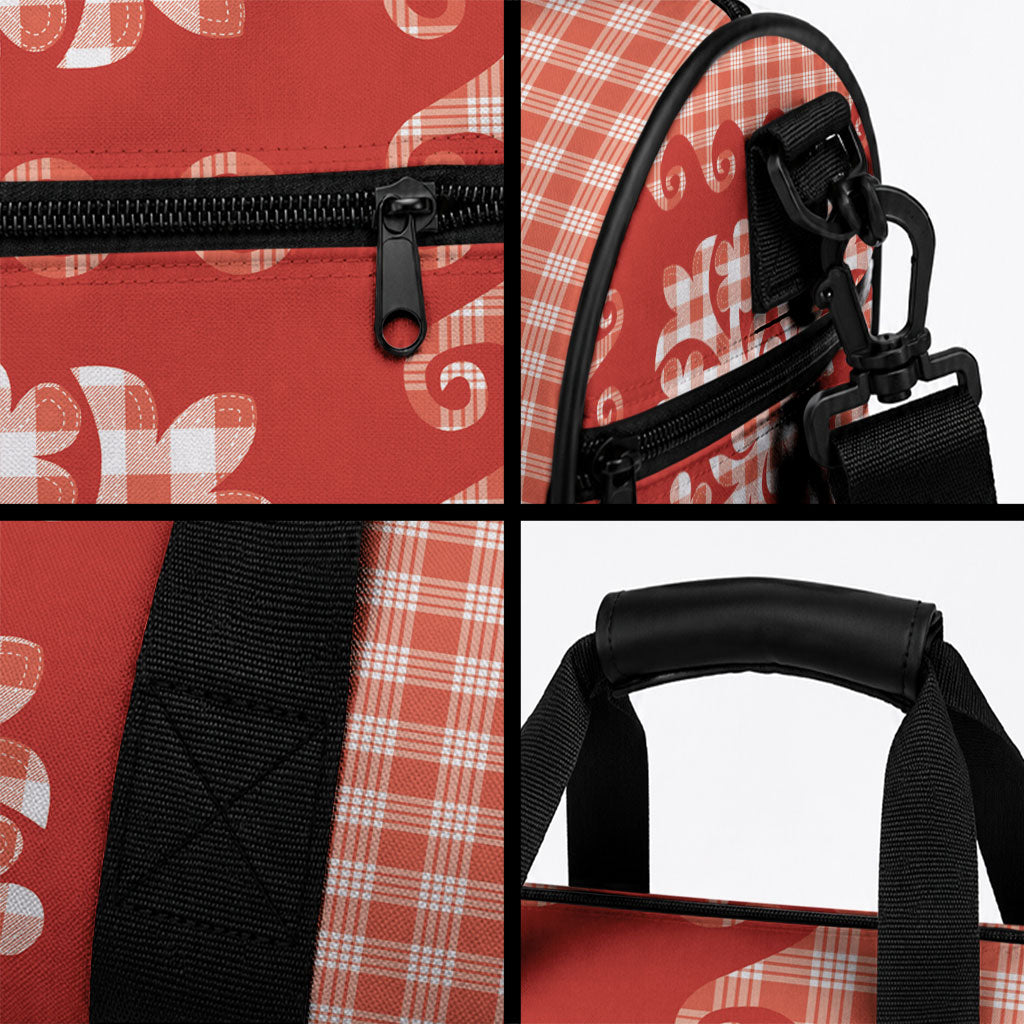 Red Ulu Palaka Quilt Pattern Duffle Bag Hawaii Culture Breadfruit LT9 - Polynesian Pride