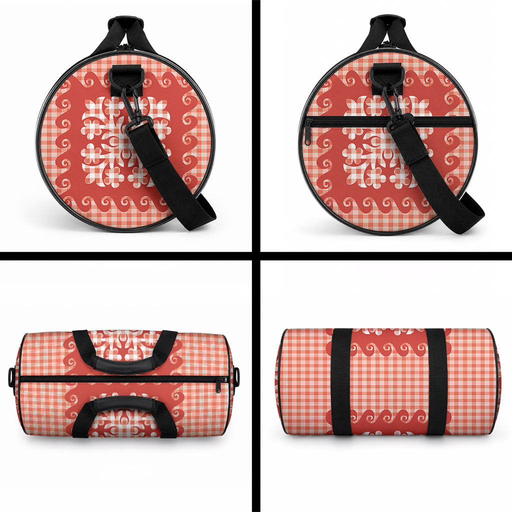 Red Ulu Palaka Quilt Pattern Duffle Bag Hawaii Culture Breadfruit LT9 - Polynesian Pride