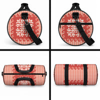 Red Ulu Palaka Quilt Pattern Duffle Bag Hawaii Culture Breadfruit LT9 - Polynesian Pride