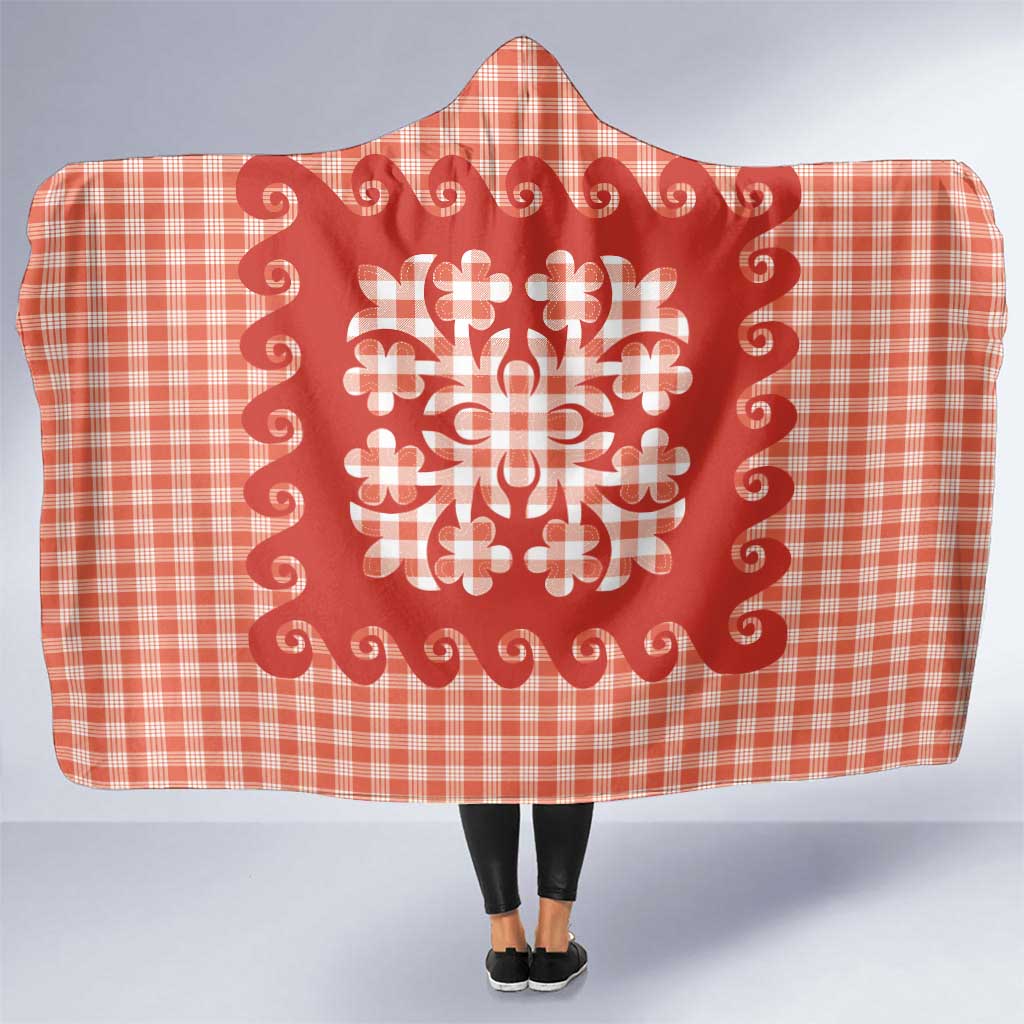 Red Ulu Palaka Quilt Pattern Hooded Blanket Hawaii Culture Breadfruit LT9 One Size Red - Polynesian Pride