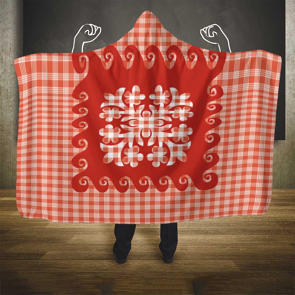 Red Ulu Palaka Quilt Pattern Hooded Blanket Hawaii Culture Breadfruit LT9 - Polynesian Pride