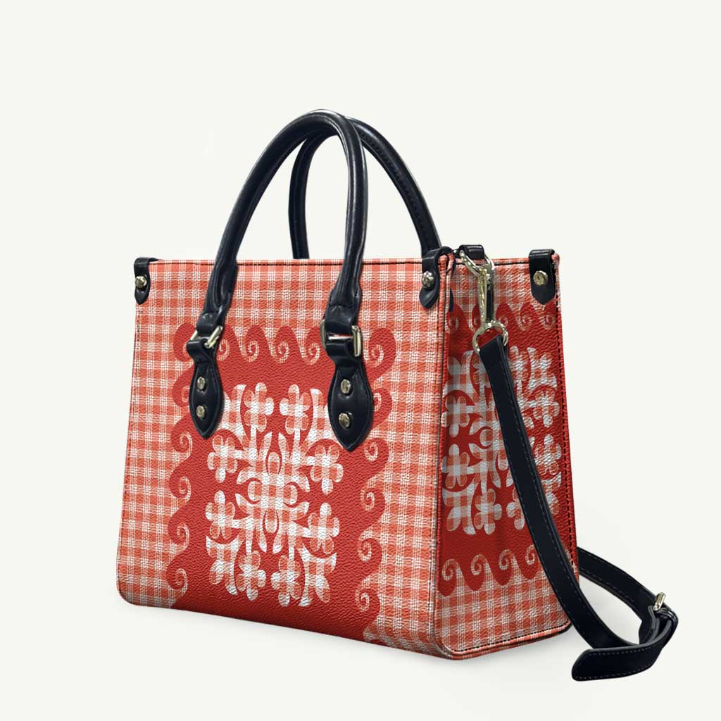 Red Ulu Palaka Quilt Pattern Leather Bag Hawaii Culture Breadfruit LT9 Red - Polynesian Pride