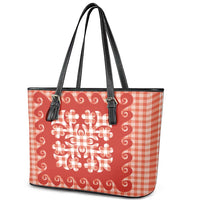 Red Ulu Palaka Quilt Pattern Leather Tote Bag Hawaii Culture Breadfruit LT9 - Polynesian Pride