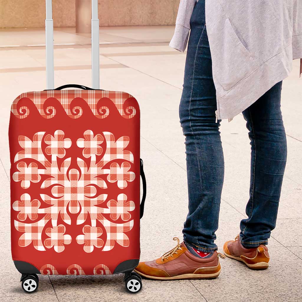 Red Ulu Palaka Quilt Pattern Luggage Cover Hawaii Culture Breadfruit LT9 Red - Polynesian Pride