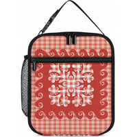 Red Ulu Palaka Quilt Pattern Lunch Bag Hawaii Culture Breadfruit LT9 10.2 × 8.3 × 4.3 inch Red - Polynesian Pride