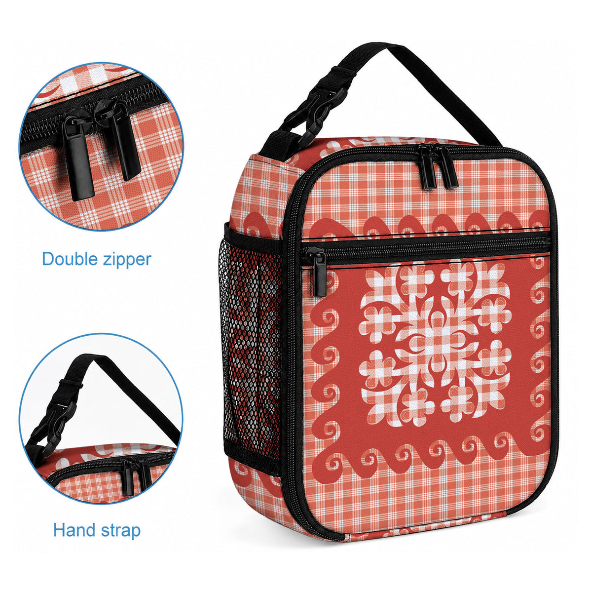 Red Ulu Palaka Quilt Pattern Lunch Bag Hawaii Culture Breadfruit LT9 - Polynesian Pride