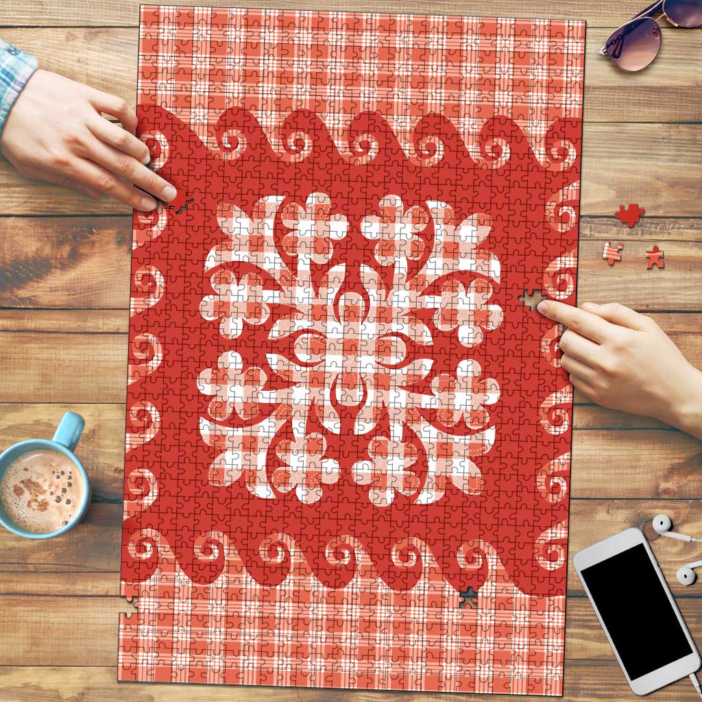 Red Ulu Palaka Quilt Pattern Puzzle Hawaii Culture Breadfruit LT9 Red - Polynesian Pride