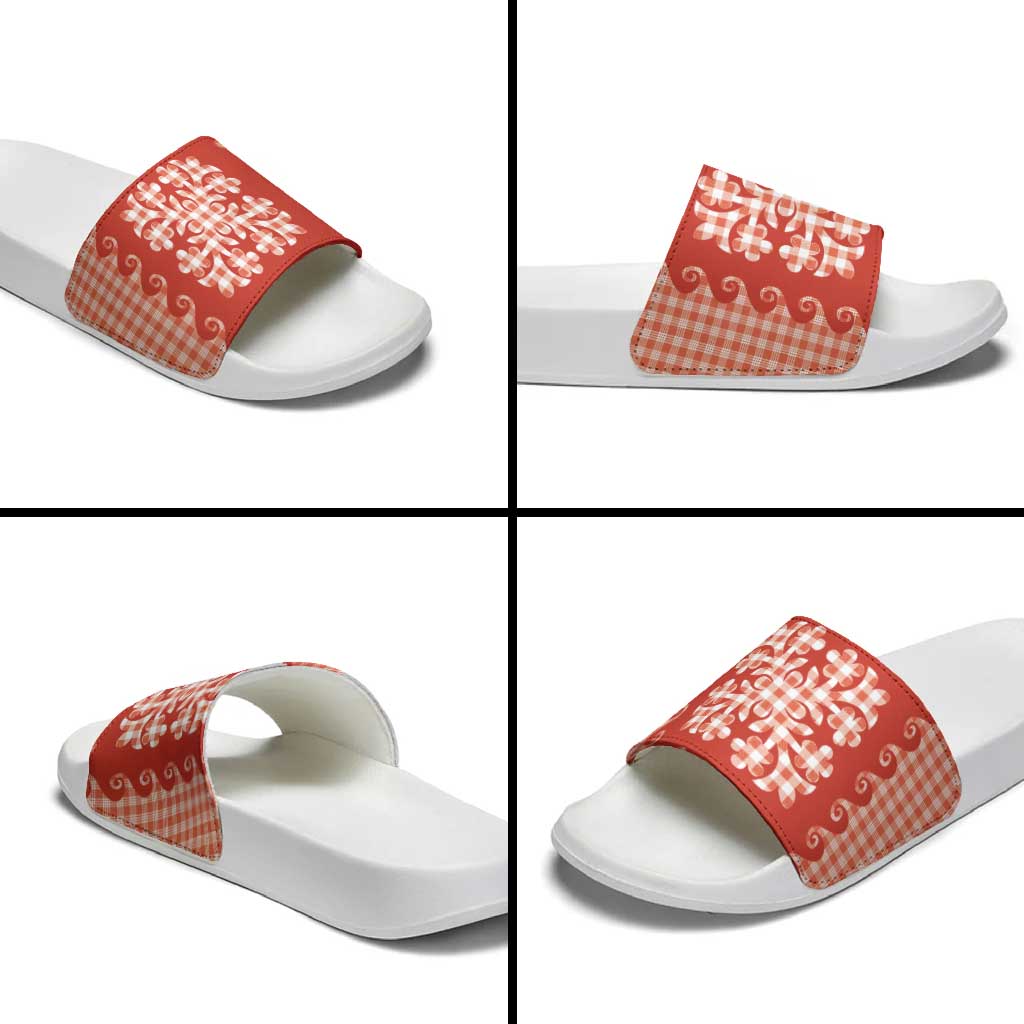 Red Ulu Palaka Quilt Pattern Slide Sandals Hawaii Culture Breadfruit LT9 - Polynesian Pride