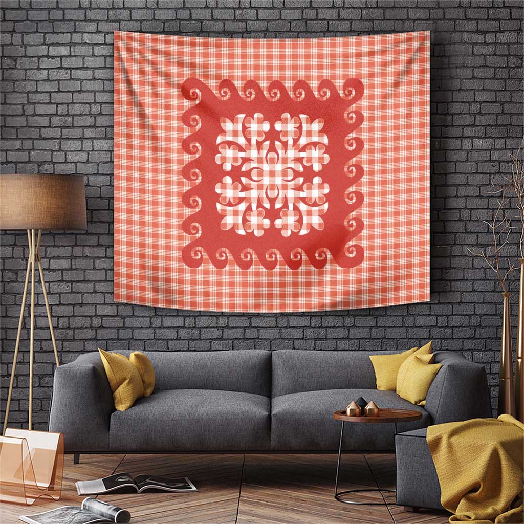 Red Ulu Palaka Quilt Pattern Tapestry Hawaii Culture Breadfruit LT9 Red - Polynesian Pride