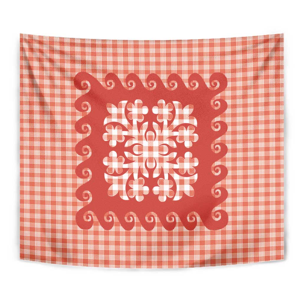 Red Ulu Palaka Quilt Pattern Tapestry Hawaii Culture Breadfruit LT9 - Polynesian Pride
