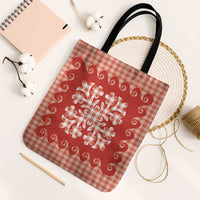 Red Ulu Palaka Quilt Pattern Tote Bag Hawaii Culture Breadfruit LT9 Black Strap One Size Red - Polynesian Pride
