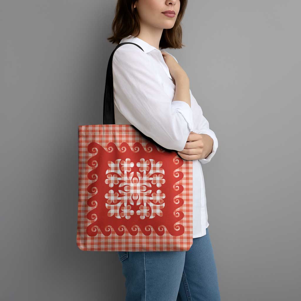 Red Ulu Palaka Quilt Pattern Tote Bag Hawaii Culture Breadfruit LT9 - Polynesian Pride