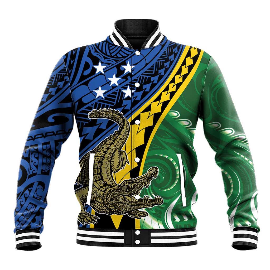 Personalised Crocodile and Shark Solomon Islands Baseball Jacket Polynesian Tribal Tattoo LT9 Unisex Green - Polynesian Pride