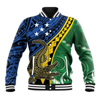 Personalised Crocodile and Shark Solomon Islands Baseball Jacket Polynesian Tribal Tattoo LT9 Unisex Green - Polynesian Pride