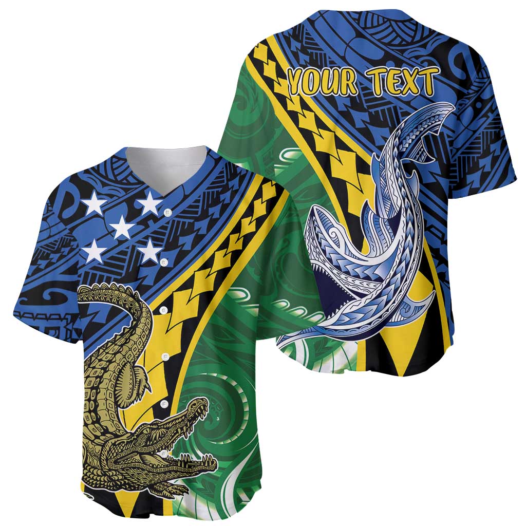 Personalised Crocodile and Shark Solomon Islands Baseball Jersey Polynesian Tribal Tattoo LT9 - Polynesian Pride
