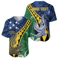 Personalised Crocodile and Shark Solomon Islands Baseball Jersey Polynesian Tribal Tattoo LT9 - Polynesian Pride