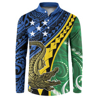 Personalised Crocodile and Shark Solomon Islands Button Sweatshirt Polynesian Tribal Tattoo LT9 Green - Polynesian Pride