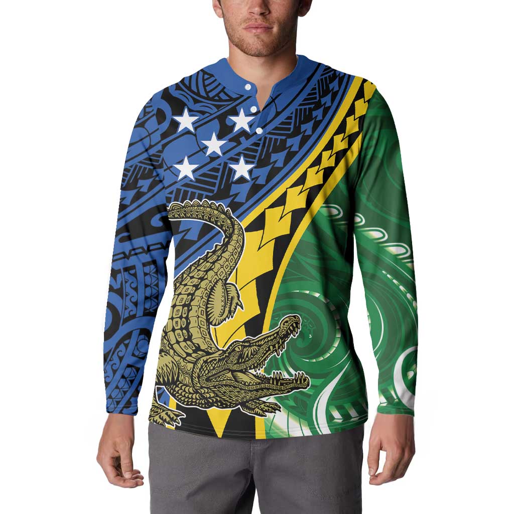 Personalised Crocodile and Shark Solomon Islands Button Sweatshirt Polynesian Tribal Tattoo LT9 - Polynesian Pride