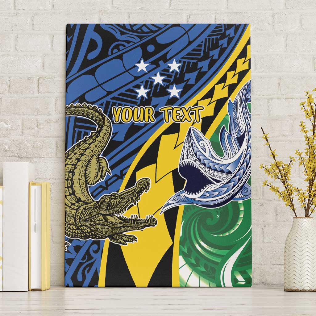 Personalised Crocodile and Shark Solomon Islands Canvas Wall Art Polynesian Tribal Tattoo LT9 Without Frame Green - Polynesian Pride