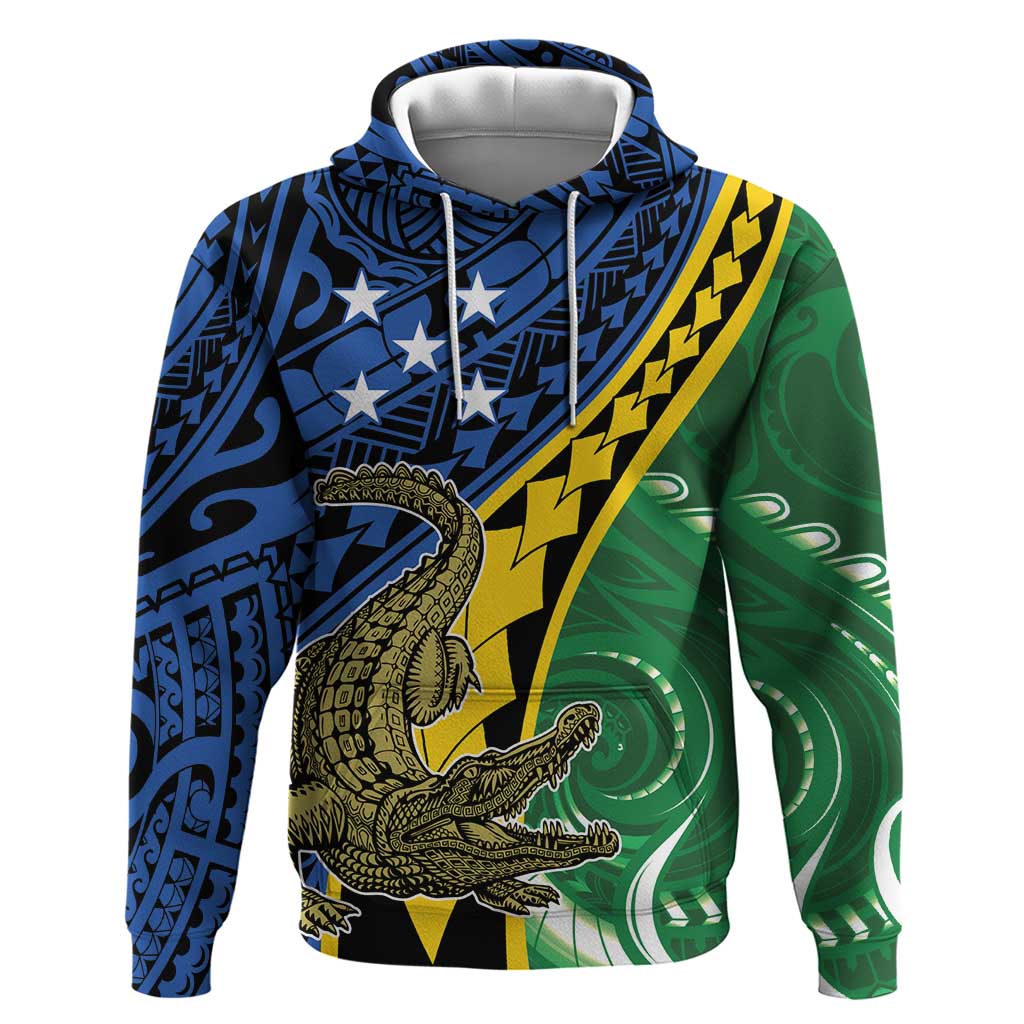Personalised Crocodile and Shark Solomon Islands Hoodie Polynesian Tribal Tattoo LT9 Pullover Hoodie Green - Polynesian Pride