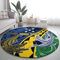 Personalised Crocodile and Shark Solomon Islands Round Carpet Polynesian Tribal Tattoo LT9 - Polynesian Pride