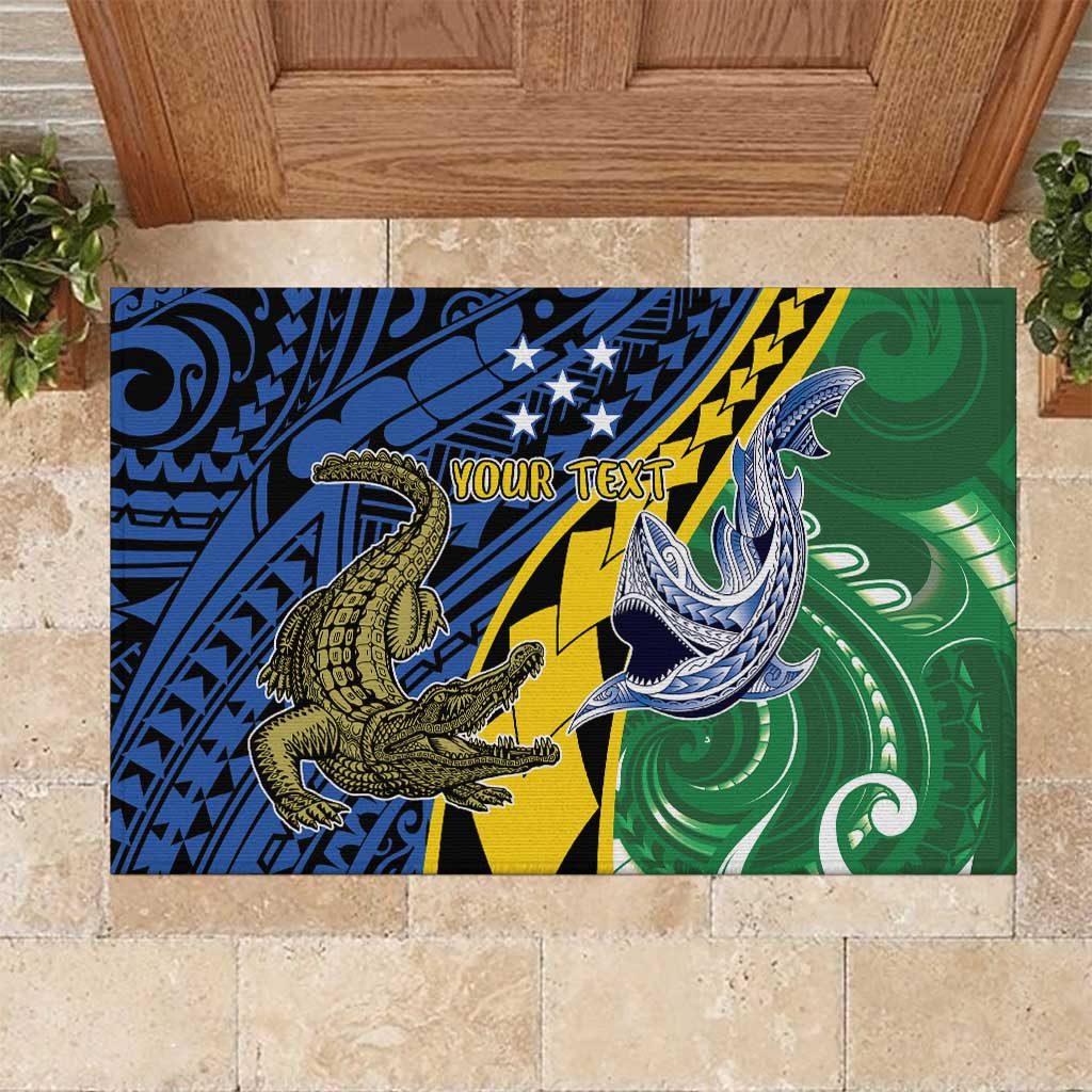Personalised Crocodile and Shark Solomon Islands Rubber Doormat Polynesian Tribal Tattoo LT9 Green - Polynesian Pride