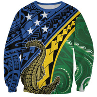 Personalised Crocodile and Shark Solomon Islands Sweatshirt Polynesian Tribal Tattoo LT9 Unisex Green - Polynesian Pride
